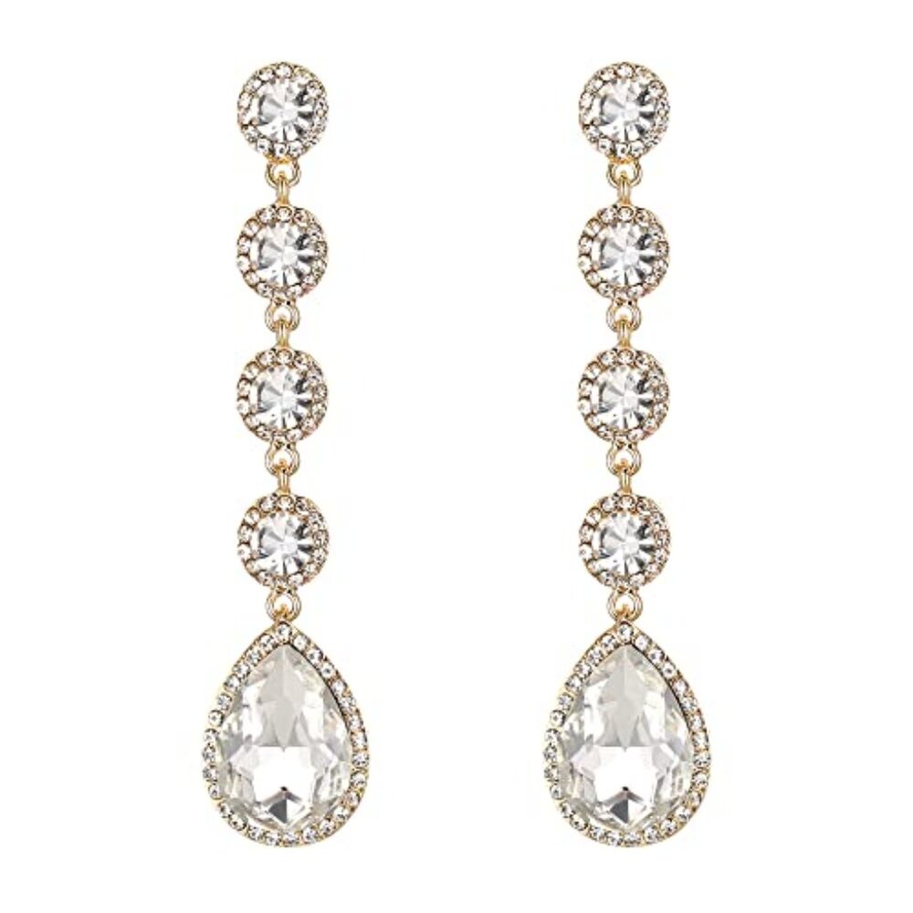 Women's Elegant Wedding Bridal Crystal Beaded Teardrop Chandelier Dangle Earring